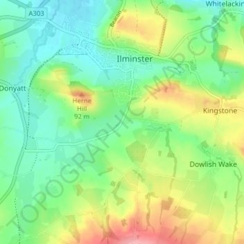 Topografische Karte Dowlish Ford, Höhe, Relief