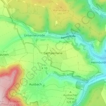 Topografische Karte Gethsemane, Höhe, Relief
