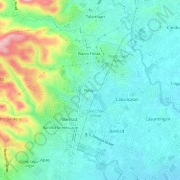 Topografische Karte Nasipit, Höhe, Relief