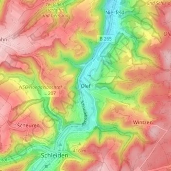 Topografische Karte Olef, Höhe, Relief
