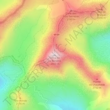 Topografische Karte Cime de la Bonette, Höhe, Relief