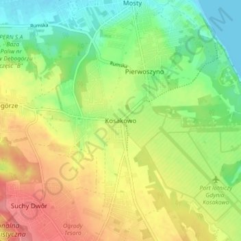 Topografische Karte Kossakau, Höhe, Relief
