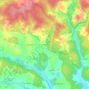 Topografische Karte Les Grezes, Höhe, Relief