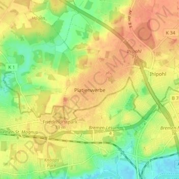 Topografische Karte Platjenwerbe, Höhe, Relief
