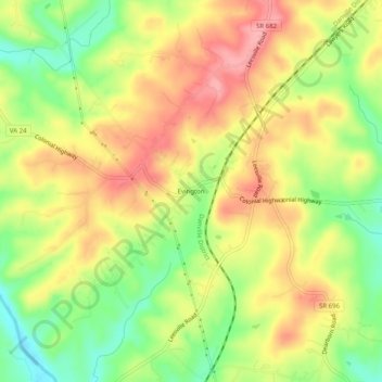Topografische Karte Evington, Höhe, Relief