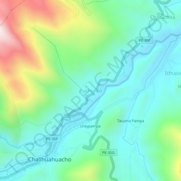 Topografische Karte Puchunco, Höhe, Relief