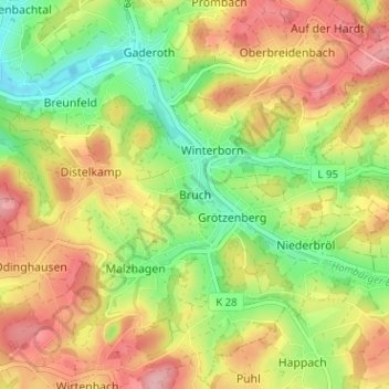 Topografische Karte Bruch, Höhe, Relief