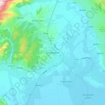 Topografische Karte Tomislavgrad, Höhe, Relief
