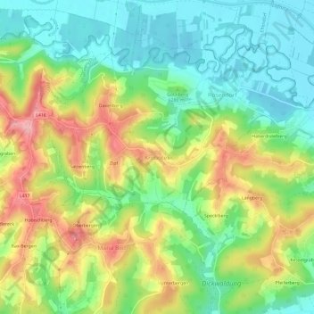 Topografische Karte Krobotek, Höhe, Relief