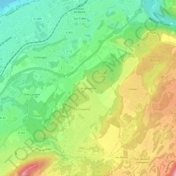 Topografische Karte Les Bougeries, Höhe, Relief