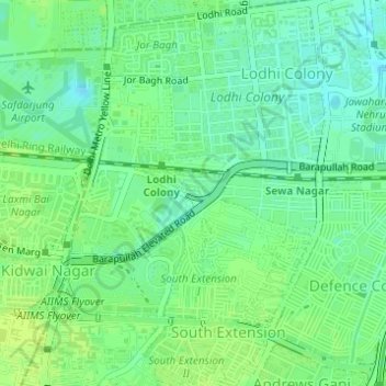 Topografische Karte Tyagraj Nagar, Höhe, Relief