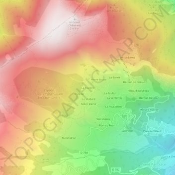 Topografische Karte La Tuvière, Höhe, Relief