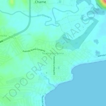 Topografische Karte Nueva Gorgona, Höhe, Relief