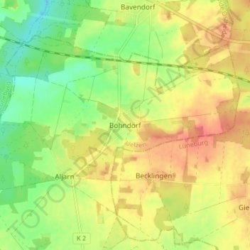 Topografische Karte Bohndorf, Höhe, Relief