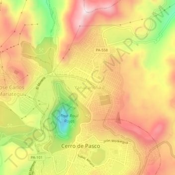 Topografische Karte Yanacancha, Höhe, Relief