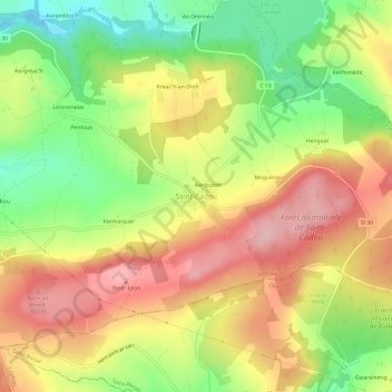 Topografische Karte Saint-Cadou, Höhe, Relief