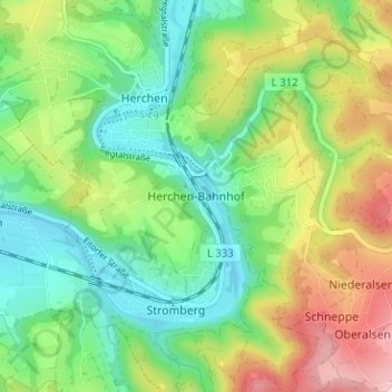 Topografische Karte Herchen-Bahnhof, Höhe, Relief