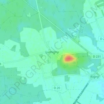 Topografische Karte Lumigny, Höhe, Relief