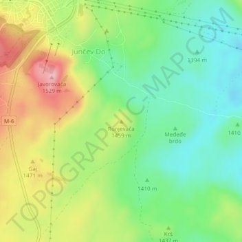 Topografische Karte Runjevača, Höhe, Relief