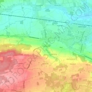 Topografische Karte Obermühle, Höhe, Relief