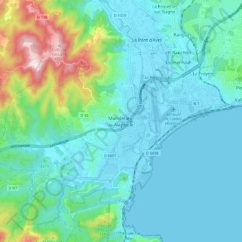 Topografische Karte Mandelieu-la-Napoule, Höhe, Relief