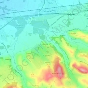 Topografische Karte Les Bataries, Höhe, Relief