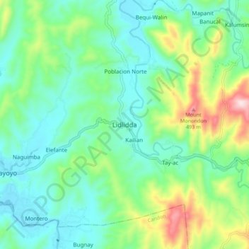 Topografische Karte Lidlidda, Höhe, Relief