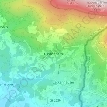 Topografische Karte Riedelsbach, Höhe, Relief
