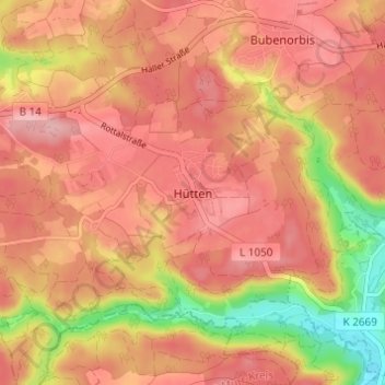 Topografische Karte Hütten, Höhe, Relief