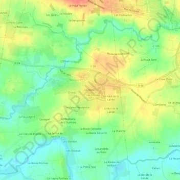 Topografische Karte Le Teillac, Höhe, Relief