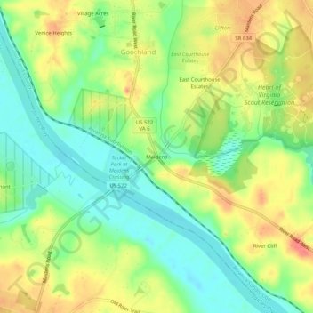 Topografische Karte Maidens, Höhe, Relief