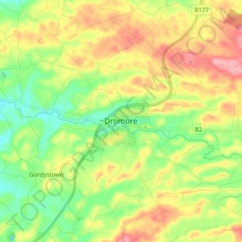 Topografische Karte Dromore, Höhe, Relief