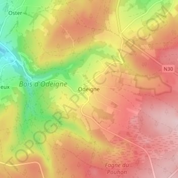 Topografische Karte Odeigne, Höhe, Relief