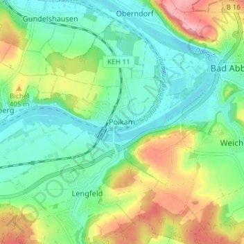 Topografische Karte Poikam, Höhe, Relief
