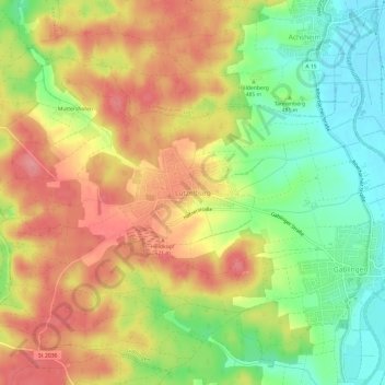 Topografische Karte Lützelburg, Höhe, Relief