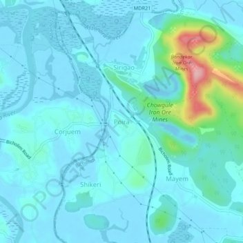 Topografische Karte Poira, Höhe, Relief