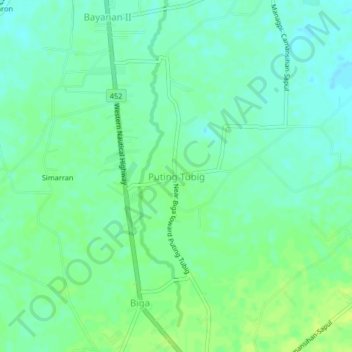 Topografische Karte Puting Tubig, Höhe, Relief