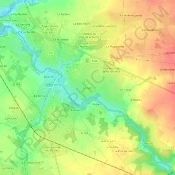 Topografische Karte Le Gatz, Höhe, Relief