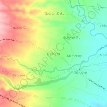 Topografische Karte Liposong, Höhe, Relief