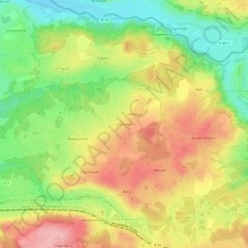 Topografische Karte Unterried, Höhe, Relief