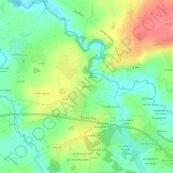 Topografische Karte Belleville, Höhe, Relief