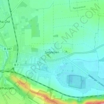 Topografische Karte Siebleben, Höhe, Relief