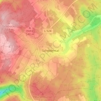 Topografische Karte Scheidental, Höhe, Relief