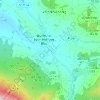 Topografische Karte Walching, Höhe, Relief
