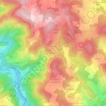Topografische Karte Alliandre, Höhe, Relief