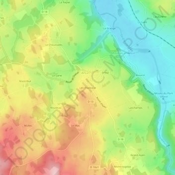 Topografische Karte Les Pradeaux, Höhe, Relief