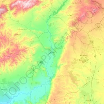 Topografische Karte Afrin, Höhe, Relief