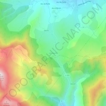 Topografische Karte Les Sagnes, Höhe, Relief