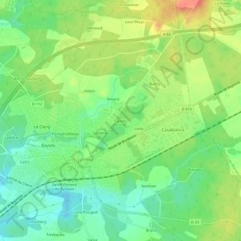 Topografische Karte Castets, Höhe, Relief