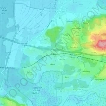 Topografische Karte Hütt, Höhe, Relief